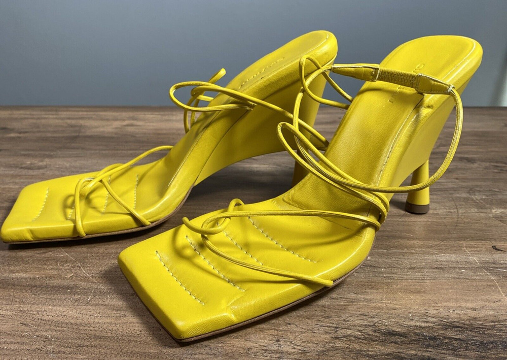 Gia Borghini x RHW Rosie Strappy Leather Wedge Sandals Yellow EU 37 New